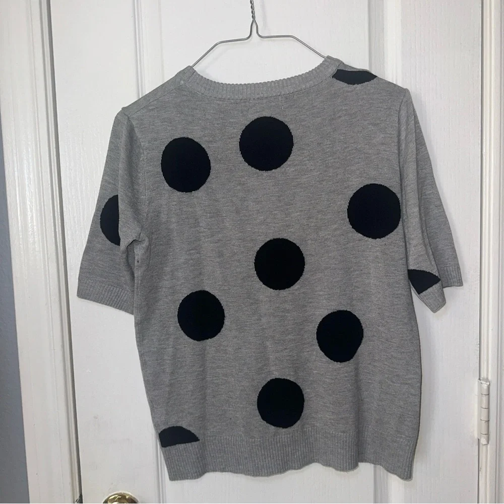 philosophy Women’s Grey With Black Polk Dots Sweater Size Small Rayon‎ And Nylon